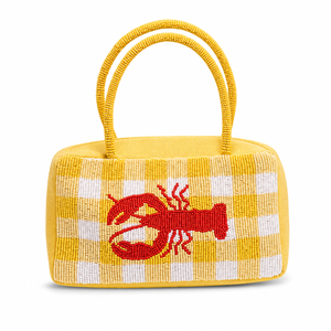 Sac fourre-tout portable en tissu de coton fait main avec perles, motif homard, imprimé animal, deux poignées, fermeture éclair, sac cadeau tendance pour femme - Product Image 1