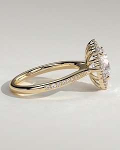 Anillo de Diamantes de Oro Sólido de 14K, Estilo Vintage, Corte Brillante Redondo, Diamante Cultivado en Laboratorio con Halo y Diamantes con Engaste Pavé, Anillo de Novia de Lujo - Product Image 6