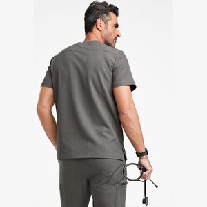 Haut de blouse médicale gris pour homme avec poche zippée, en coton et polyester tricoté, uniforme d'hôpital - Product Image 2