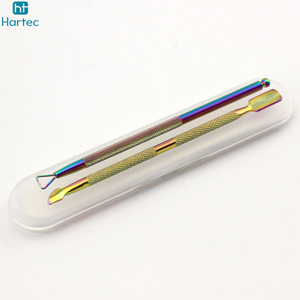 Good Quality Professional Rainbow Stainless Steel Cuticle <b>Nail</b> Pusher Set with Storage Case - 2-Piece Manicure <b>Tool</b> Kit - Product Image 4