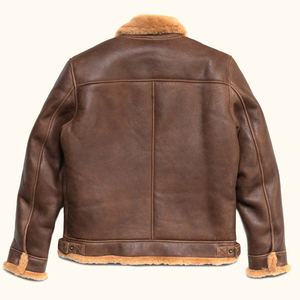 <b>Men's</b> Fashion Genuine Sheepskin Leather <b>Jacket</b> with Stand Collar and Front Logo <b>Fur</b> <b>Lined</b> Winter Gift - Product Image 2