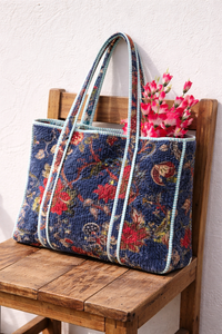 Sac fourre-tout matelassé réversible en velours avec imprimé oiseaux – Sac à bandoulière XL matelassé pour femme – Logo personnalisé – Sac de voyage et de shopping tendance - Product Image 3