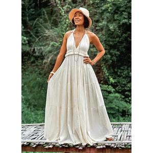 Robe longue blanche bohème pour femme, col halter, à volants, pour l'été, la plage, les vacances et les festivals - Product Image 2