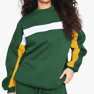เสื้อสเวตเชิ้ตคอกลมสีเขียวสำหรับผู้หญิง แต่งสีเหลืองขาว แขนยาว สไตล์ลำลอง ถักทอจากผ้าฝ้าย 100% ระบายอากาศได้ดี เหมาะสำหรับใส่ในฤดูใบไม้ร่วง - Product Image 1