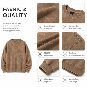 เสื้อสเวตเชิ้ตผู้ชายดีไซน์ใหม่ ล้างสีแบบแอซิด แขนยาว คอริบบ์  รับทำโลโก้ตามสั่ง ขายส่งเสื้อผ้า ผู้ผลิตเสื้อผ้าแบบ OEM ODM - Product Image 3