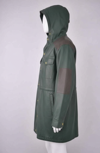 Chaqueta de Cuero con Capucha y Logotipo Personalizado de Alta Calidad para Hombre, Abrigo Tipo Gabardina con Parches en Contraste en los Hombros, Chaquetas para Hombre, Moda para Exteriores - Product Image 2