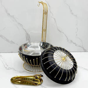 Black Chafing Dish Stainless Steel <b>Buffet</b> Food Warmer Glass Lid Ornate Gold Pillar Stand Hotel Catering <b>Server</b> - Product Image 6