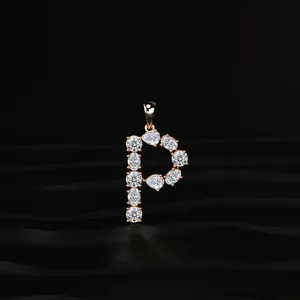 New Arrival Women's P Alphabet Diamond Pendant Rose Gold Solitaire <b>Necklace</b> for Engagement Wedding <b>D</b>-E Color VVS Clarity IGI - Product Image 5