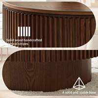 Mesa de Centro Redonda Marrón Moderna y Minimalista con Borde Acanalado y Almacenamiento Oculto para Sala de Estar, Hotel o Apartamento