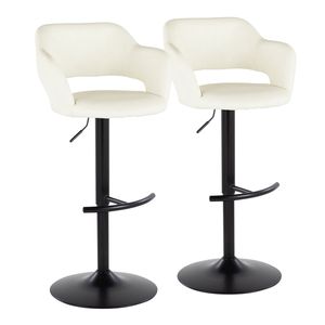 Margarite Contemporary 2-Pack <b>Adjustable</b> Barstool with Swivel Black Metal Cream Faux Leather Rounded T <b>Footrest</b> Set - Product Image 1