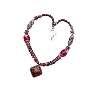 Bohemian Red Beaded <b>Necklace</b> with Antique Pendant Vintage Style Ethnic Tribal <b>Statement</b> Jewelry Unique Gift for Women - Product Image 2