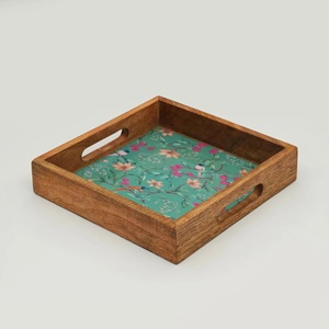 Bandeja Cuadrada de Madera Esmaltada de Primera Calidad con Diseño Floral para Café, Té y Desayuno, Fabricante OEM ODM - Product Image 1