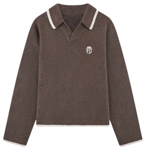 Suéter Polo de Punto para Hombre, Color Marrón, Manga Larga, Textura Suave, Cuello con Botones, Estilo Casual para Invierno, Mezcla de Algodón - Product Image 1