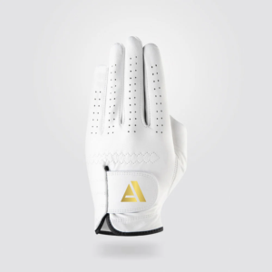 Guante de golf transpirable AI-270 blanco con diseño de logotipo dorado, ajuste universal para hombres y niños - Product Image 1