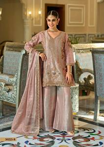 Conjunto de Salwar Kameez de seda beige bordada, manga larga, largo hasta el tobillo, tradicional para mujeres musulmanas, para fiestas y bodas. - Product Image 5
