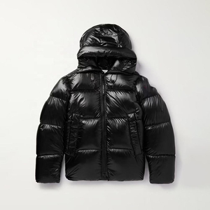 Chaqueta acolchada para hombre, negra brillante, con cuello alto, ligera, de nailon, con cierre de cremallera, a prueba de viento, con relleno de plumón. - Product Image 4
