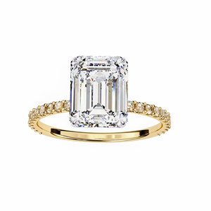 Anillo Clásico con Pavé de Diamantes Cultivados en Laboratorio, Corte Esmeralda de 2.5 CT, Oro Sólido de 14K, Anillo de Compromiso, Boda, Aniversario - Product Image 3