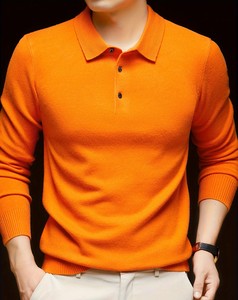 Suéter Polo para Hombre, Primavera/Otoño, Color Sólido, Cuello con Botones y Cierre de Media Abertura, Manga Larga, Estilo Casual de Negocios, Básico Diario - Product Image 1