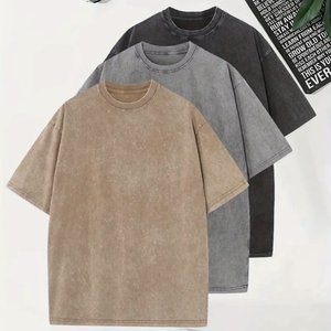 เสื้อยืดโอเวอร์ไซส์ผ้าคอตตอนสำหรับผู้ชายผ้าระบาย100% สไตล์วินเทจปรับแต่งได้แขนสั้นผ้าคอตตอนรุ่นเฮฟวีเวตฮิปฮอปไหล่ตก - Product Image 3