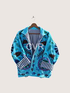 เสื้อโค้ทกำมะหยี่คอจีนสำหรับผู้หญิงไซส์ใหญ่ แขนยาว ปักลายดอกไม้ด้วยมือ สไตล์จีน เสื้อคลุมฤดูหนาว - Product Image 3