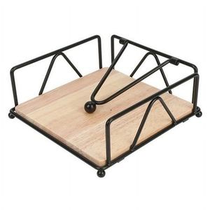 Moderno y Elegante Porta Servilletas de Metal Negro con Base de Madera para Almacenamiento en el Hogar y Baño, Prácticas Cajas para Pañuelos - Product Image 1