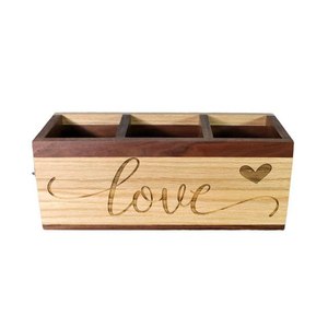 Organizador de madera hecho a mano, caja de almacenamiento de madera estilo rústico, soporte para utensilios de cocina, decoración portátil con asa. - Product Image 2