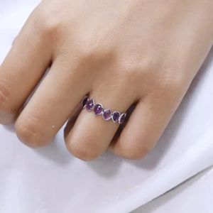 Handmade 925 Sterling Silver Amethyst Teardrop <b>Ring</b> <b>Dainty</b> Stackable Purple Gemstone <b>Ring</b> for Women Wholesale Jewelry - Product Image 5