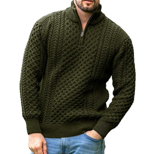 <b>Men's</b> Winter <b>Wool</b> Acrylic Patchwork <b>Cardigan</b> Mandarin Collar Zipper Closure Full Sleeve Thick Knit Jacket - Product Image 3