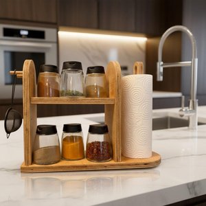 Handmade Luxury Wooden <b>Kitchen</b> Organizer Minimalist Design Spice Napkin and <b>Utensil</b> <b>Holder</b> for <b>Kitchen</b> Decor - Product Image 2