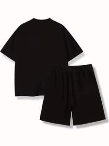 Conjunto de Camiseta y Pantalones Cortos de Dos Piezas, Unisex, Personalizado con Estampado de Marca, 100% Algodón, Antiarrugas, Casual, Talla Grande - Product Image 2