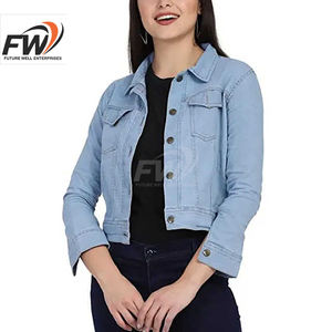 Chaqueta Vaquera para Mujer OEM, Chaqueta Vaquera Informal de Invierno de Alta Calidad, Estilo Corto, Azul Claro, 100% Algodón Transpirable - Product Image 4
