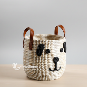 Cesta de Almacenamiento Tejida con Diseño Animal, Asas de Cuero, Ecológica, de Mimbre, para Juguetes, Ropa, Cocina, Armario, Baño - Product Image 3