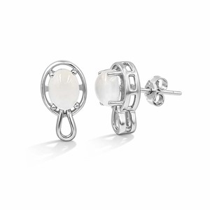 Boucles d'oreilles fantaisie ovales en argent sterling 925 avec pierre de lune africaine, plaquées or et rhodium, bijoux tendance - Product Image 3
