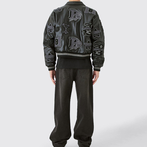 Blouson universitaire personnalisé pour homme, hiver, col montant, logo frontal, patch en laine, cuir et chenille, design personnalisé haut de gamme - Product Image 2