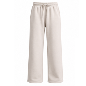 Pantalones de chándal personalizados de forro polar crema, de pierna ancha, con cintura elástica y cordón, de corte holgado y bajo recto, informales para descanso, al por mayor - Product Image 1
