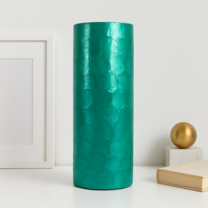 Vase en incrustation de Capiz en céramique turquoise fait à la main Art déco finition brillante motif de coquille décorative pour la décoration intérieure de la maison de mariage - Product Image 4