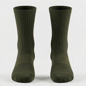 Crew <b>Socks</b> Solid Olive Green Knitted Breathable Polyester Spandex <b>Running</b> Athletic <b>Socks</b> for Adults Summer Standard Thickness - Product Image 1