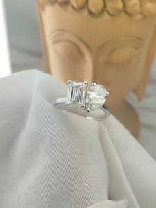 Emerald & Pear Cut Diamond Toi Et Moi <b>Ring</b> in White Gold Luxury <b>Two</b> <b>Stone</b> Engagement <b>Ring</b> Elegant Bridal Wedding Anniversary - Product Image 2