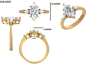 Anillo de Compromiso Solitario de Tres Piedras con Moissanita de Corte Marquesa de 1.75 Quilates, Oro Amarillo de 14K y Platino, para Mujer, Aniversario, Boda - Product Image 6