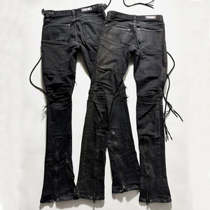 Jeans Homme Y2K Streetwear Personnalisé en Cuir Noir Tissé, Ciré, Délavé, Coupe Bootcut, à Rivets, Séchage Rapide et Respirant, Automne Hiver Été - Product Image 1