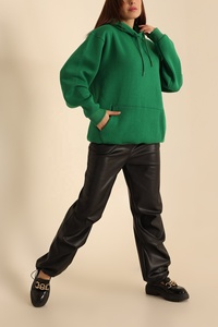 Sweat-shirt à capuche vert surdimensionné unisexe, pull en molleton décontracté avec poche avant, coupe classique, vêtement d'automne - Product Image 3