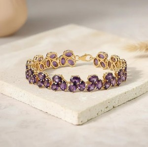Oval Cut Natural Amethyst Charm <b>Bracelet</b> in 925 Sterling Silver Gold Plated Luxury Elegant Handmade Certified Gemstone Jewelry - Product Image 2