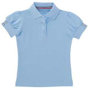 Uniforme scolaire pour filles, polo décontracté à manches courtes bouffantes, boutons en strass, tricoté, 100% coton, écologique, séchage rapide - Product Image 5
