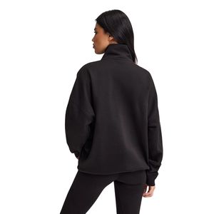 Sweat-shirt noir à col zippé 1/4 pour femme, coupe oversize, manches longues, style streetwear décontracté, coupe ample, pour tous les jours - Product Image 2