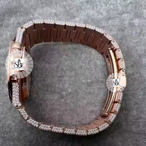 Montre de luxe en moissanite, style hip-hop, cadran rond en alliage, bracelet en acier, montre idéale pour homme - Product Image 3