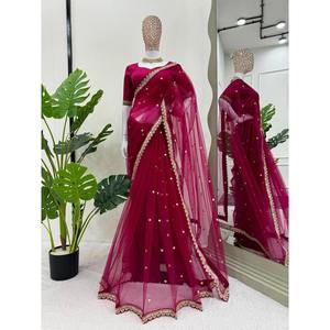 LOOK RICH SOFT NET CODING SEQUENCE TRAVAIL SAREE AVEC CHEMISIER NON COUDU RANI - Product Image 1