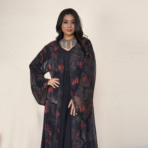 Abaya élégante en mousseline de soie à sequins, ouverte sur le devant, à manches longues, robe islamique modeste, jalabiya de luxe de style arabe, style Dubaï, pour femmes, taille plus, pour l'Aïd - Product Image 3