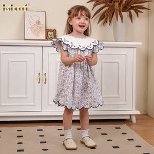 <b>Girls</b> ECO <b>Smocked</b> A-line <b>Dress</b> with Lace Accents ODM OEM Wholesale <b>Girl</b> <b>Dress</b> Clothing - DR4404 - Product Image 2