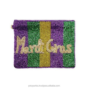 Mardi Gras Beaded Coin Pouch Handmade Letter Embroidery Zipper Clutch Bag Custom Party Favor Gift <b>Small</b> <b>Wallet</b> Festival Purse - Product Image 4
