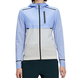 Women's <b>Light</b> Blue Hooded Windbreaker Jacket Full Sleeve Lightweight Stand Collar Detachable Collar Zipper Closure Sporty Style - Product Image 1